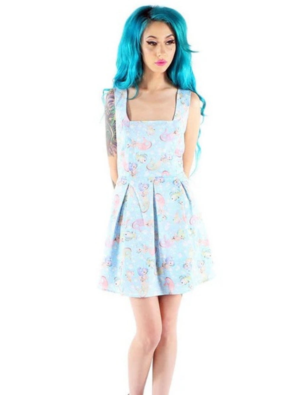 Iron Fist Light Blue Mermaid Print Square Neck Dress